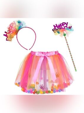 Princess Expressions - Birthday Girl Tutu Poms with Wand & Headband Size 3-6